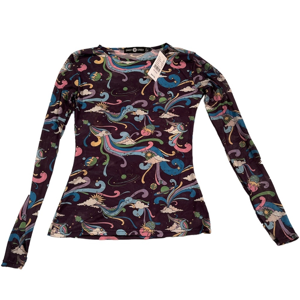 Pacsun Daisy Street Black Multi Amelia Long Sleeve Top